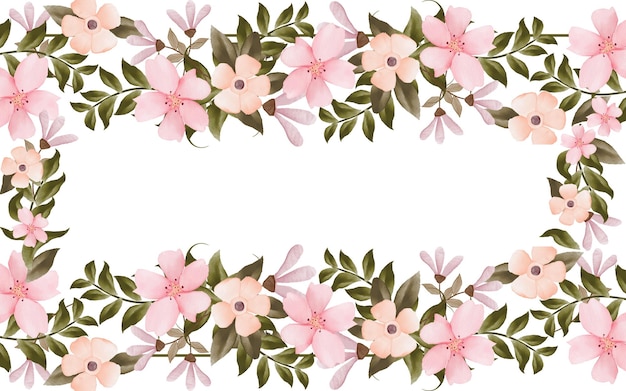Eine Blumengrenze mit rosa Blumenaquarellhintergrund