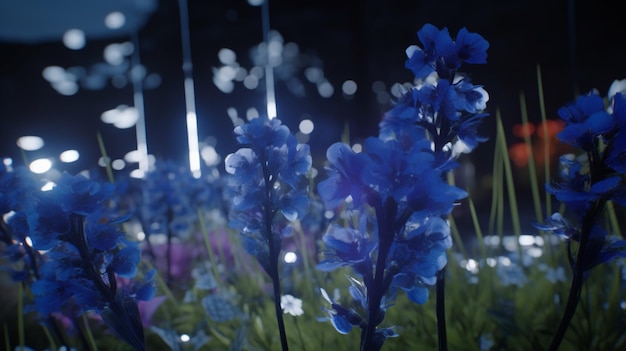 Eine Blumenwiese mit blauem Hintergrund