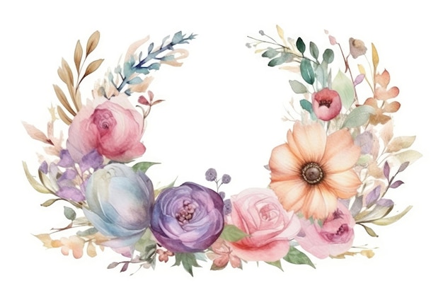 Eine Bordüre mit Aquarell-Pastellblumen und -blüten eignet sich perfekt für Hochzeitsdekorationen mit generativer KI