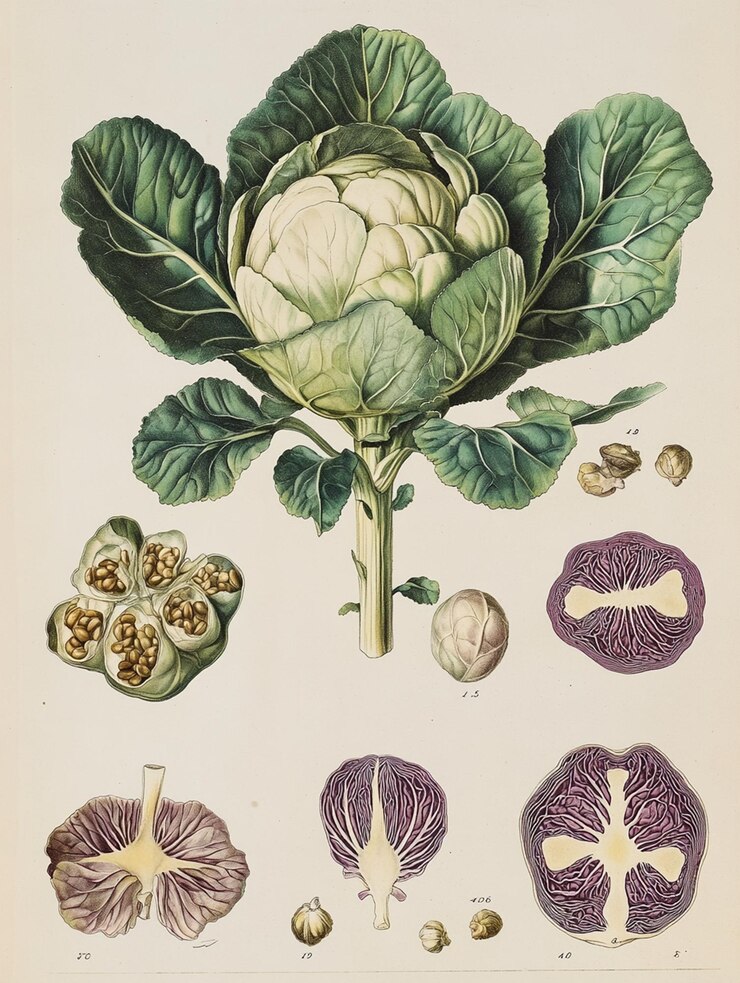 Eine botanische Illustration der Kohlpflanze aus der Vintage-Zeit
