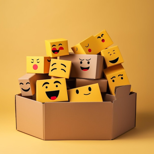 Foto eine box mit smileys und eine hat einen gelben hintergrund.