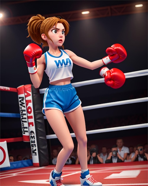 eine Boxerin in einem Boxring mit dem Wort „w“ auf der Vorderseite.
