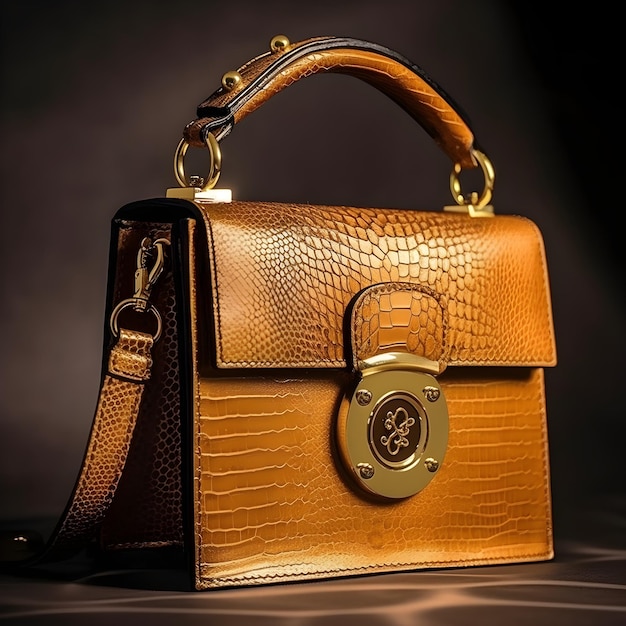 Eine braune Tasche mit einem goldenen Logo darauf