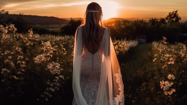 Eine Braut im Sonnenuntergang