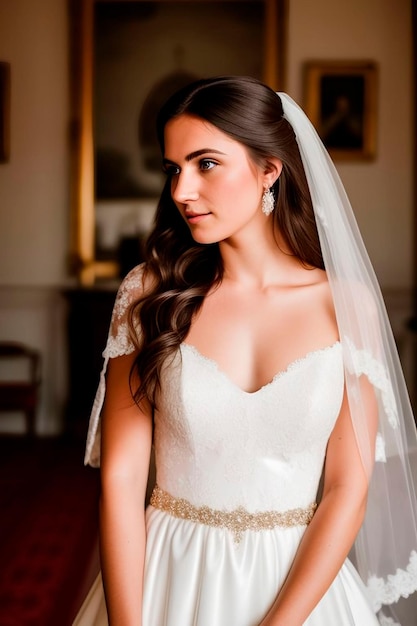 Eine Braut in einem weißen Kleid mit goldener Quaste