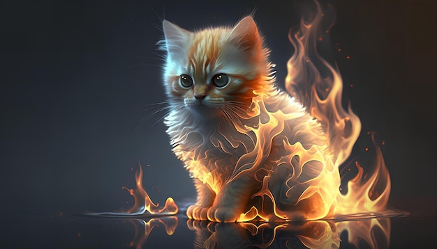 Eine brennende Katze mit Flammen