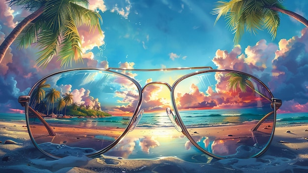 eine Brille mit dem Satz Ich liebe dich auf dem Strand