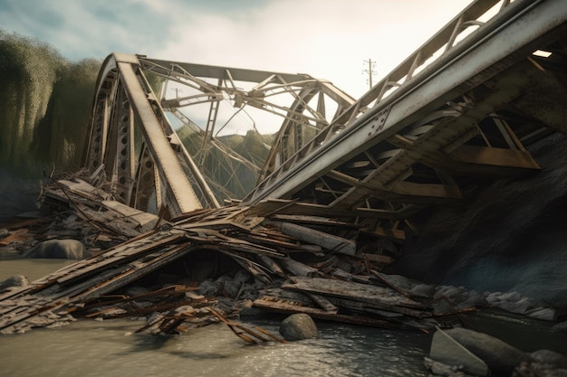 Eine Brücke, die durch den Sturm zerstört wurde