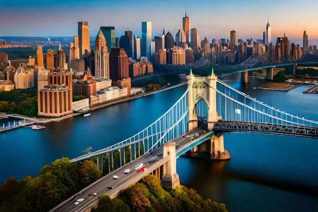 eine Brücke mit Blick auf die Skyline