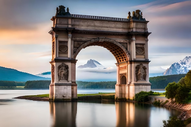 Eine Brücke mit einem See im Hintergrund