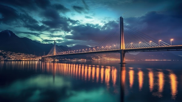 eine Brücke mit eingeschalteten Lichtern und dem Wort „neu“ darauf