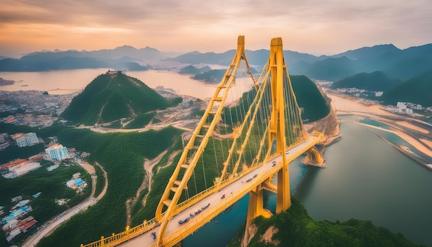 eine Brücke, über der ein Zug fährt