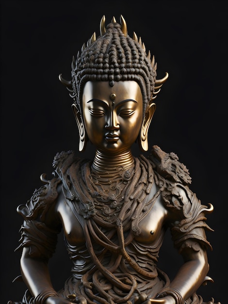Eine Buddhastatue mit dem Wort Buddha auf der Vorderseite.