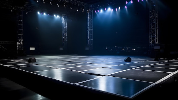 Eine Bühne mit einer Bühne im Hintergrund und einem Schild mit der Aufschrift „Tanz“.