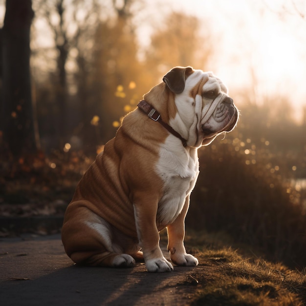 Eine Bulldogge, die im Boden sitzt