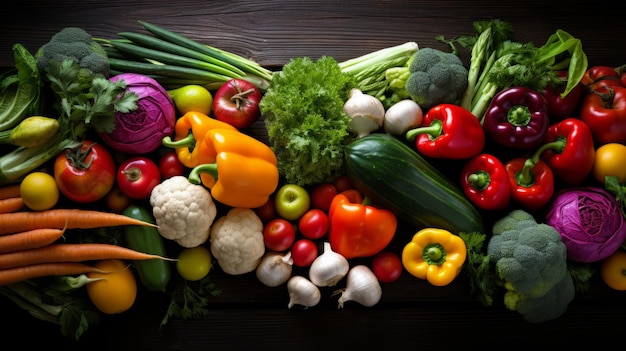 Eine bunte Auswahl an frischem Gemüse, ordentlich geordnet