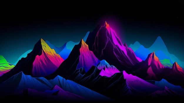 Eine bunte Bergkette mit schwarzem Hintergrund