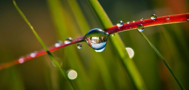 Eine bunte Blume mit Wassertropfen darauf