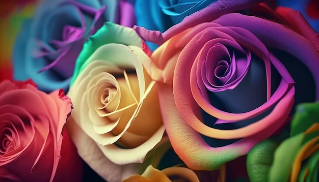Eine bunte Blumentapete mit einem Regenbogenhintergrund