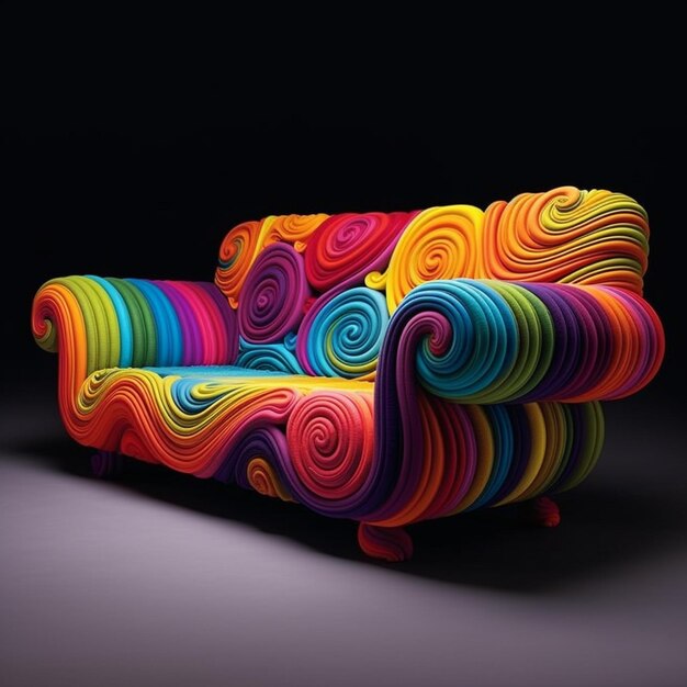 Foto eine bunte couch mit einem regenbogenmuster