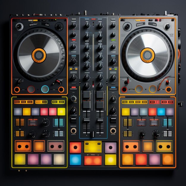 Foto eine bunte dj-mixer-steuertafel im stil realistischer texturen dunkelgrau und schwarz