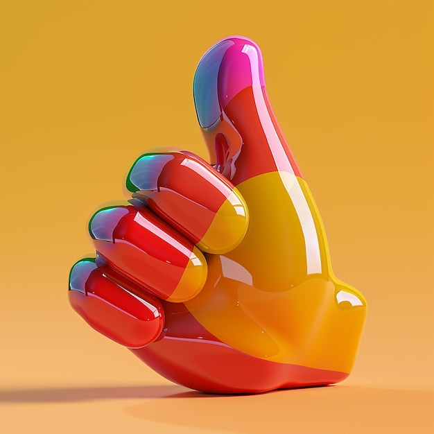 eine bunte Hand mit einem Daumen in roter und gelber Farbe
