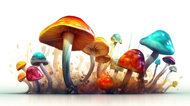 Eine bunte Illustration von Pilzen mit dem Wort Pilz auf der Unterseite.