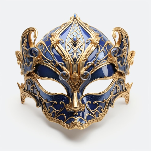 Eine bunte Maske mit blauen und goldenen Akzenten