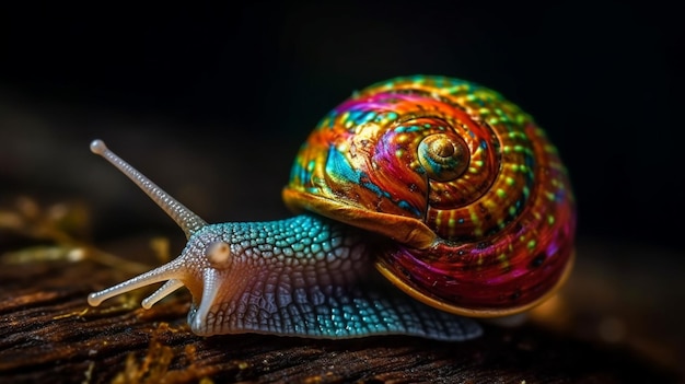 Eine bunte Schnecke mit Regenbogenmuster