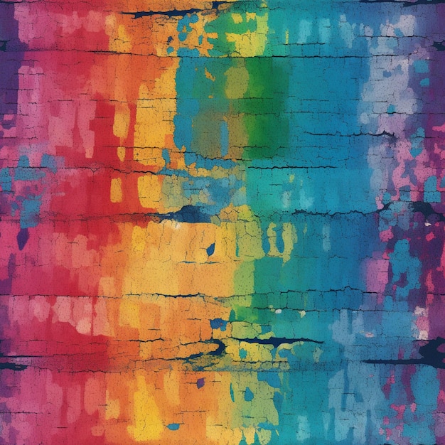 Eine bunte Wand, auf die ein Regenbogen gemalt ist.