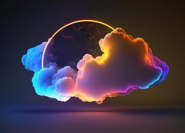 Eine bunte Wolke mit einem Kreis in der Mitte.