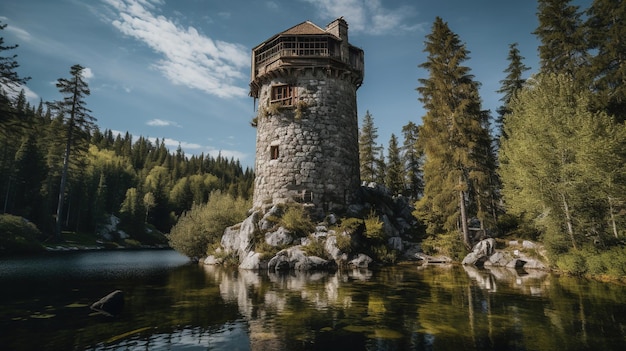 Eine Burg auf einem Felsen mitten in einem See
