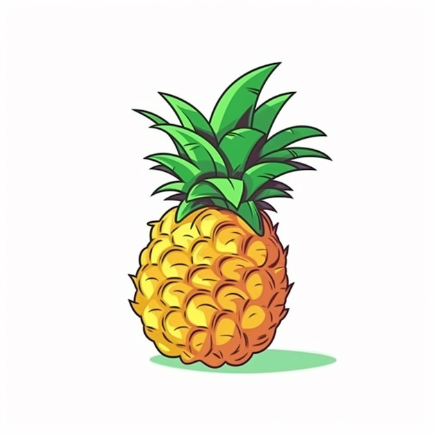 Eine Cartoon-Ananas mit einem grünen Blatt oben auf der generativen KI