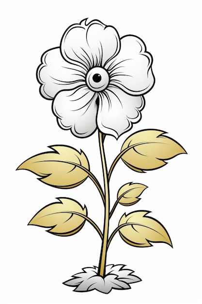 eine Cartoon-Blume mit Blättern und einem Stiel mit einer generativen weißen Blume