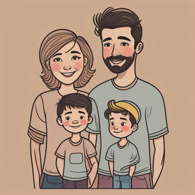 Eine Cartoon-Familie mit zwei Jungen und einem Jungen