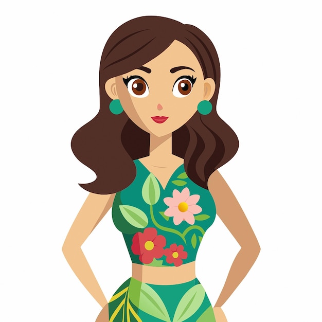 eine Cartoon-Illustration einer Frau mit einer Blume an der Taille
