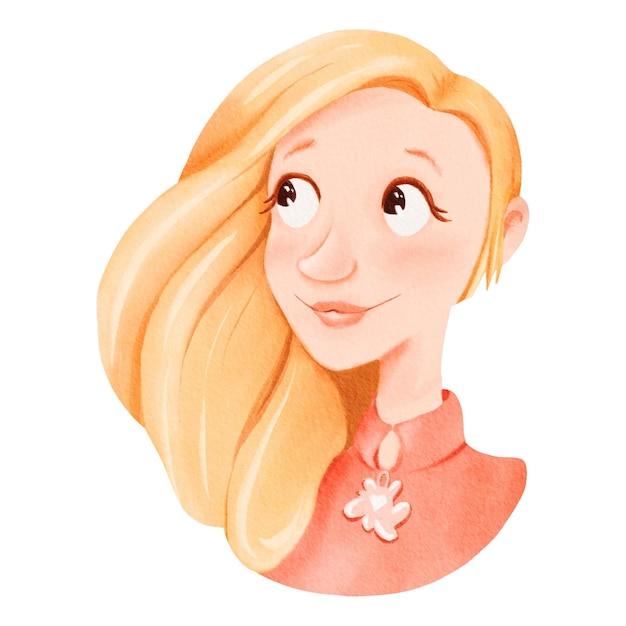 Eine Cartoon-Illustration einer Frau mit langen blonden Haaren und einer Halskette