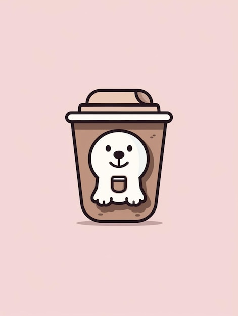 Eine Cartoon-Illustration einer Kaffeetasse mit einem Gesicht darauf