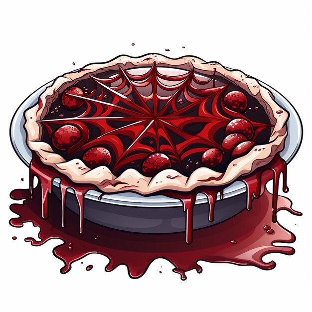 Foto eine cartoon-illustration eines kuchen mit blut, das drauf tropft generative ai