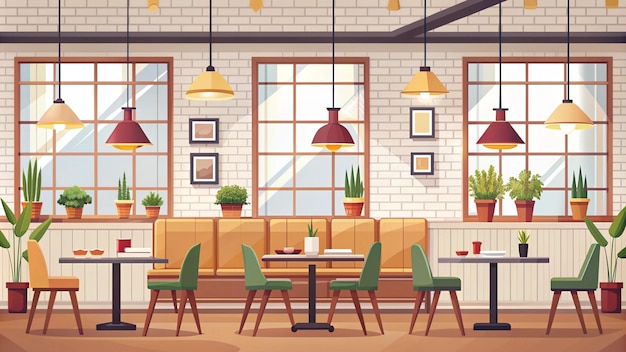 eine Cartoon-Illustration eines Restaurants mit Tisch und Stühlen