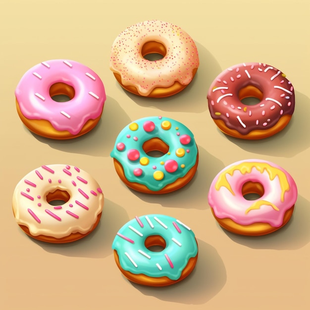 Eine Cartoon-Illustration von Donuts mit verschiedenen Geschmacksrichtungen, von denen einer eine rosa Glasur und der andere eine blaue Glasur hat.