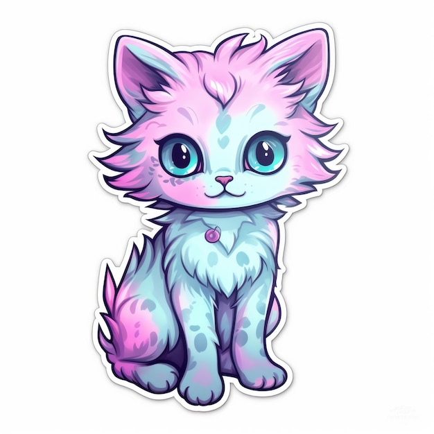 Eine Cartoon-Katze mit blauen Augen und einem rosa Schwanz. Digitales Bild