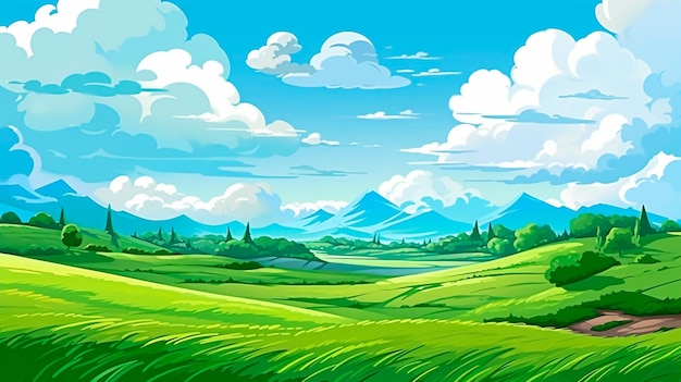 eine Cartoon-Landschaft mit einer unbefestigten Straße