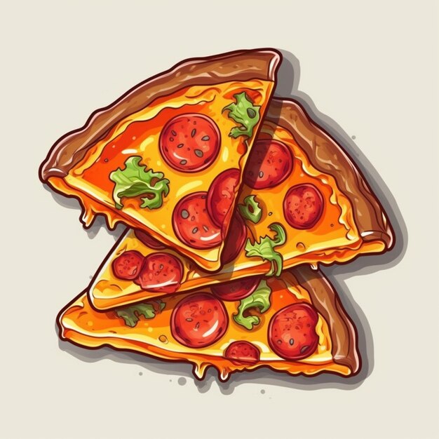 Foto eine cartoon-pizza mit tomaten- und basilikumscheiben