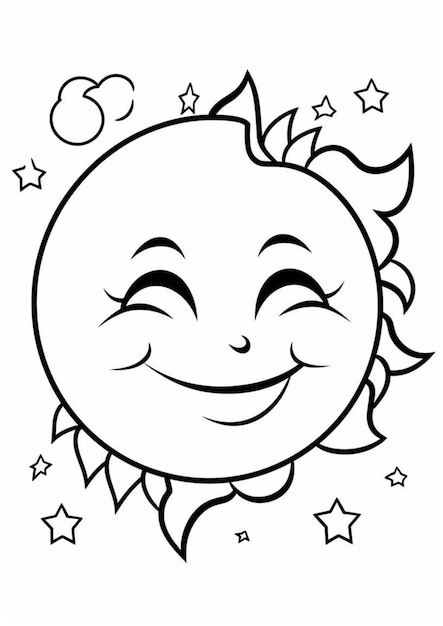 Eine Cartoon-Sonne mit Sternen und einem lächelnden Gesicht, generative KI
