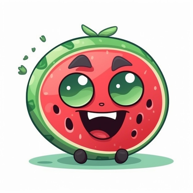 Eine Cartoon-Wassermelone mit einem grünen Auge und einem breiten Lächeln im Gesicht.