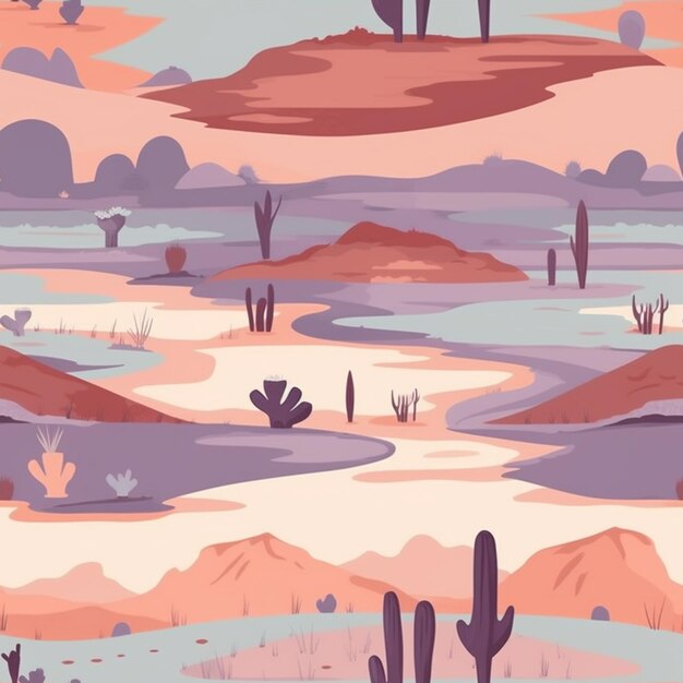 Foto eine cartoon-wüstenszene mit kaktusbäumen und wassererzeugender ki