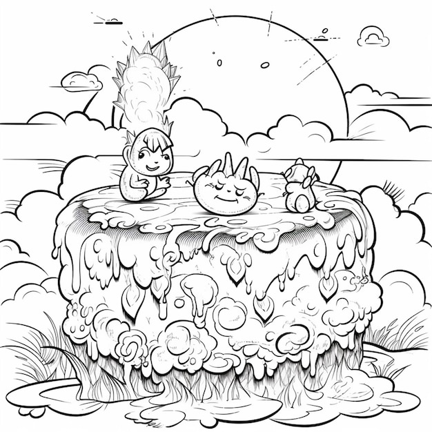 Eine Cartoon-Zeichnung einer Katze und eines Hundes in einer Badewanne, generative KI