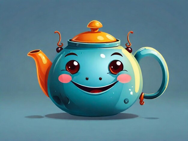 eine Cartoon-Zeichnung einer Teekanne mit einem lächelnden Gesicht