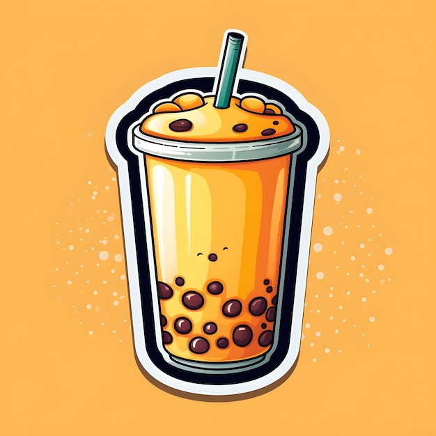 Eine Cartoon-Zeichnung eines Bubble-Tea-Getränks mit einem Strohhalm.